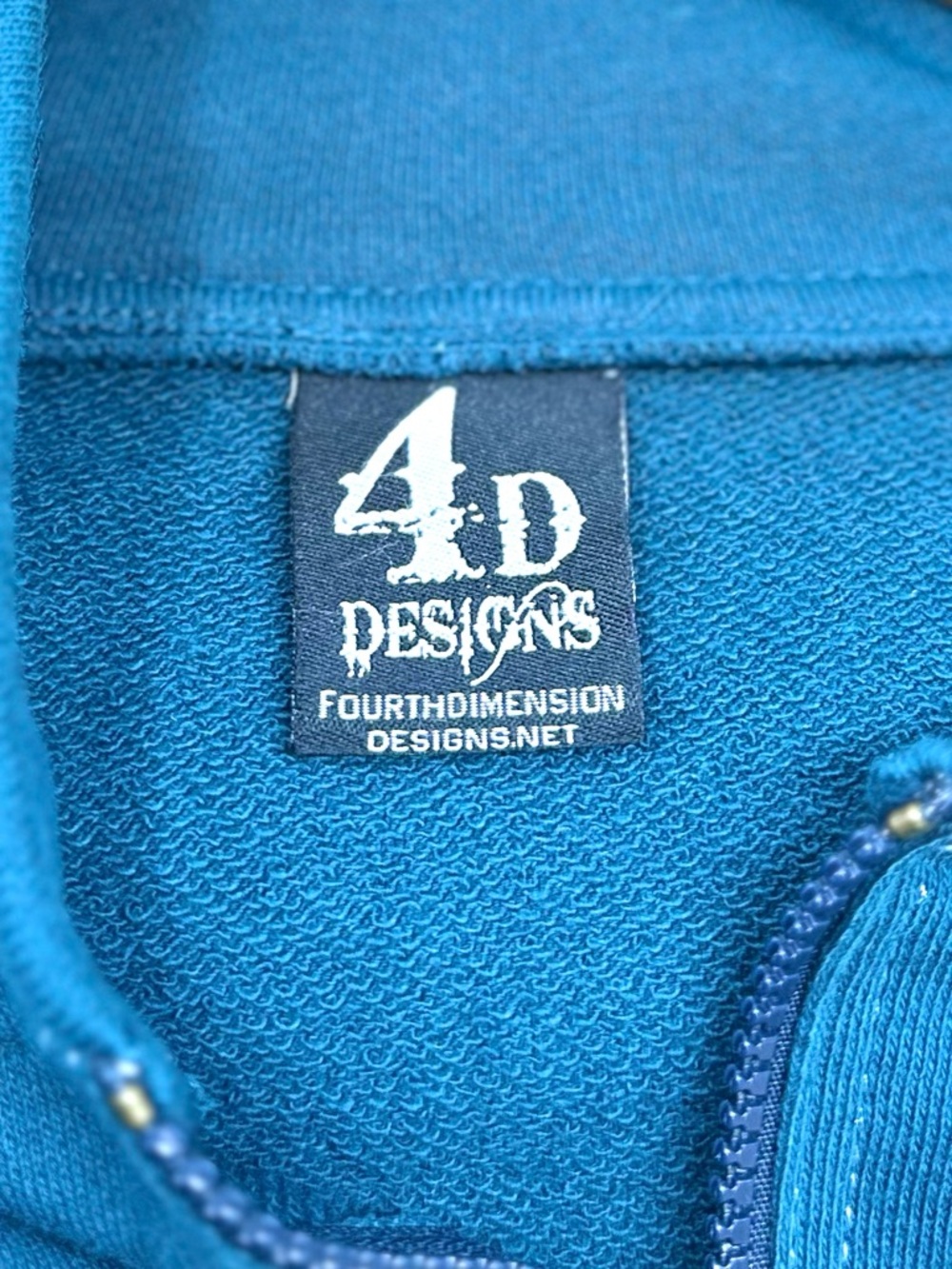 4D Designs Fourth Dimension Teal Hoodie SZ Medium Flare Sleeve Festival Fitted - Picture 4 of 15